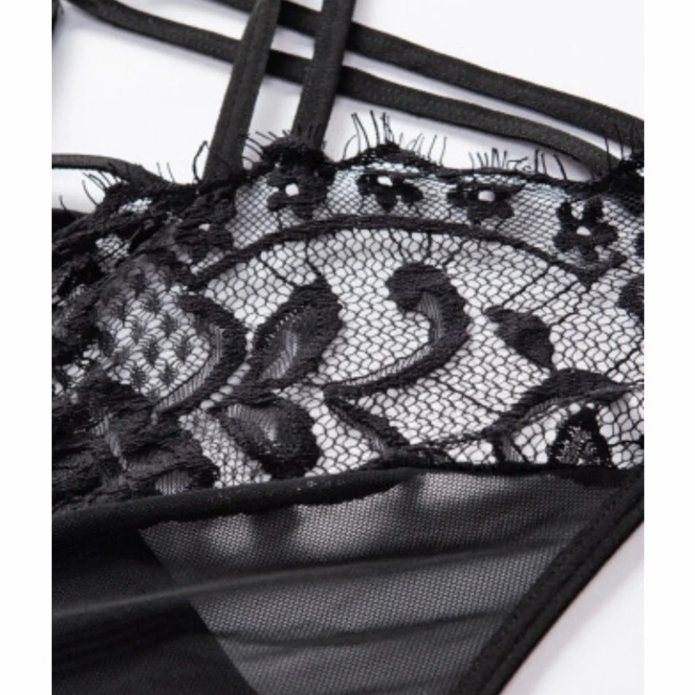 BLACK Strappy Lacy Bodysuit Teddy Lingerie. M-3XL - Picture 10 of 11